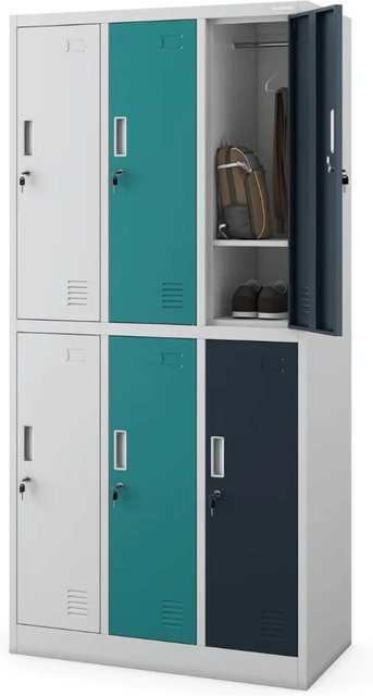 JAN NOWAK Umkleideschrank Spind IGOR mit 6 Abteilen, Metall, Grau-Blau-Anthrazit, Höhe: 185 cm, Breite: 90 cm, Tiefe: 45 cm - Bild 1