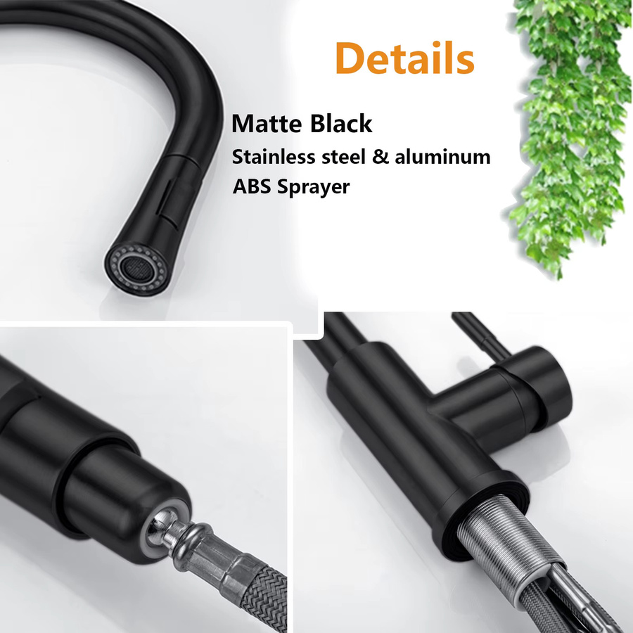 DQOK Küchenarmatur mit ausziehbarem Brausekopf und Touch-Sensor in Mattschwarz - Bild 3