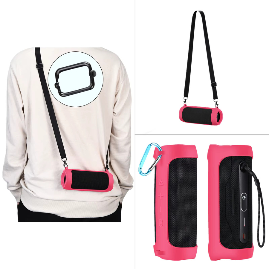 Wasserdichte Silikon-Lautsprecherschutzhülle mit verstellbarem Riemen für JBL Flip 6 und Flip 5 in Schwarz oder Pink - Bild 3