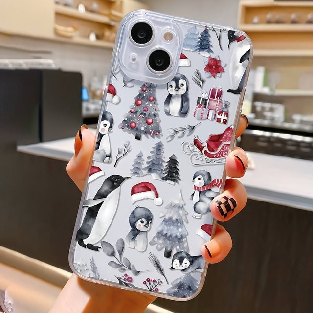 Transparente TPU-Handyhülle mit Weihnachtsbaum- und Pinguin-Design für Apple iPhone 17 16 15 14 13 12 11 Pro Max Plus Mini SE XR X XS - Bild 1