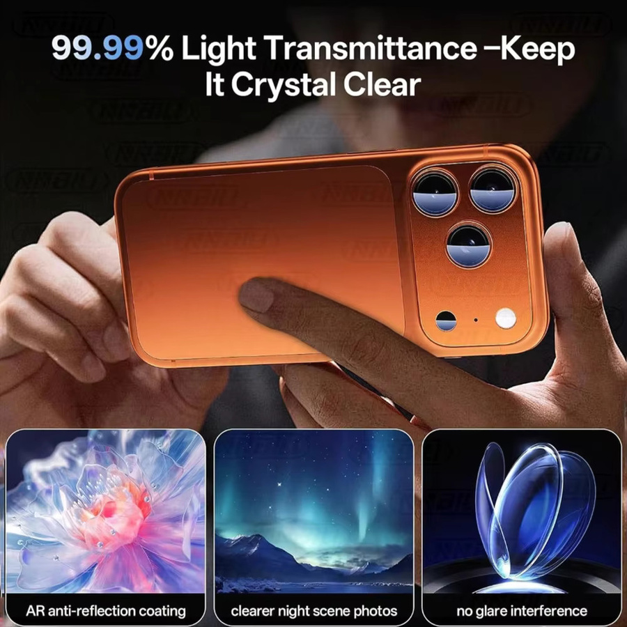 NNBILI 2 Stück Kameraobjektivschutz für iPhone 17 Pro Max aus gehärtetem 9H Glas in Transparent und Orange - Bild 4