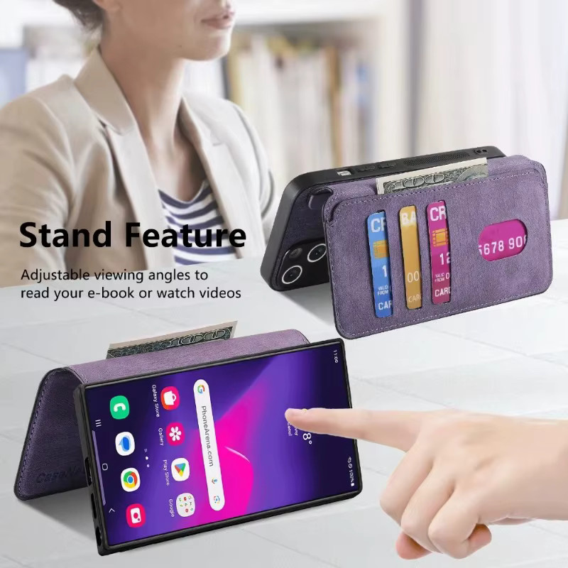 Magnetische Karten Brieftasche Flip Telefonhülle für Samsung Galaxy S25 S24 Ultra S23 S22 S21 A55 A54 A35 A25 A16 in Pink und Schwarz - Bild 3