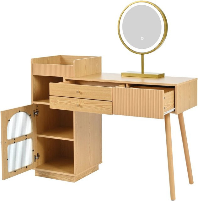 okwish Schminktisch mit LED Spiegel Beleuchtung in Beige für das Schlafzimmer, B/T/H: 120 x 40 x 90 cm - Bild 1