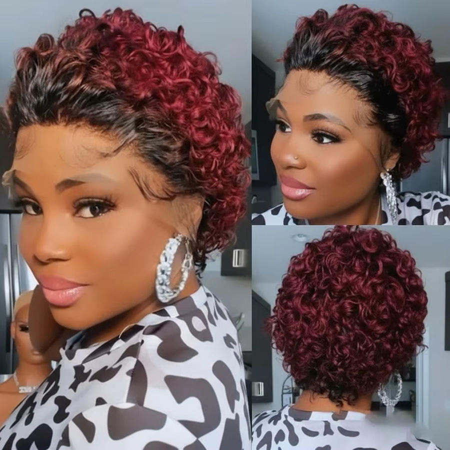 OYM HAIR Lace-Front-Perücke, Pixie-Schnitt, nass und gewellt, brasilianisches Echthaar, Damen - Bild 2