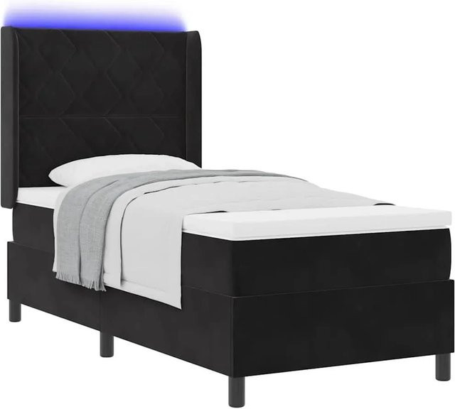 vidaXL Boxspringbett mit Matratze und LED-Unterbettbeleuchtung aus Samt in Schwarz, B/T/H: 90 x 200 x 140 cm - Bild 1