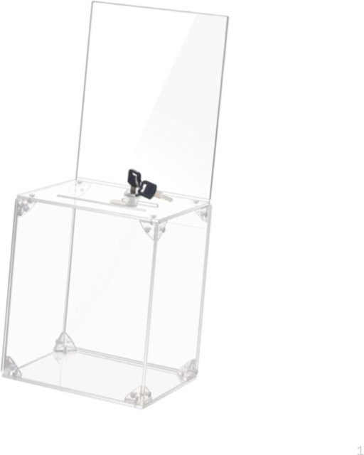 Transparente Acryl-Spendenbox von JMS tops mit Schloss-Schlitz als vielseitiger Aufbewahrungsbehälter für das Büro - Bild 1