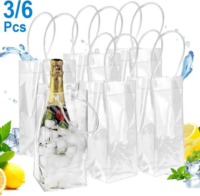 Leeseph Weinkühltasche aus transparentem PVC mit Griff, 3er-Pack oder 6er-Pack Eisweintasche für Champagner und Wein - Bild 1
