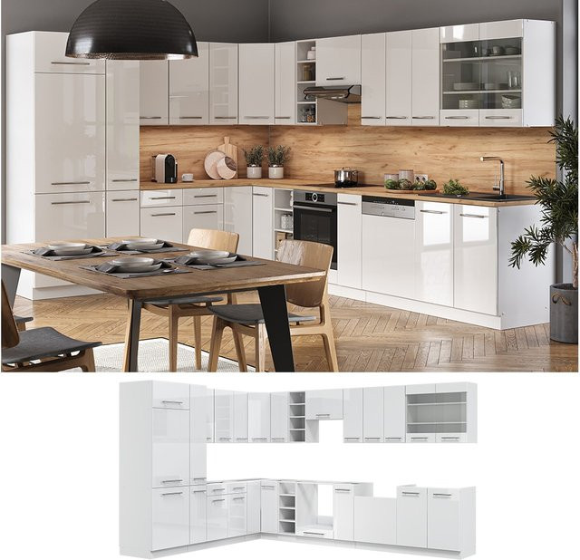 Vicco Fame-Line Eckküche Küchenzeile in Weiß Hochglanz, B/T/H: 347 x 257 cm - Bild 1