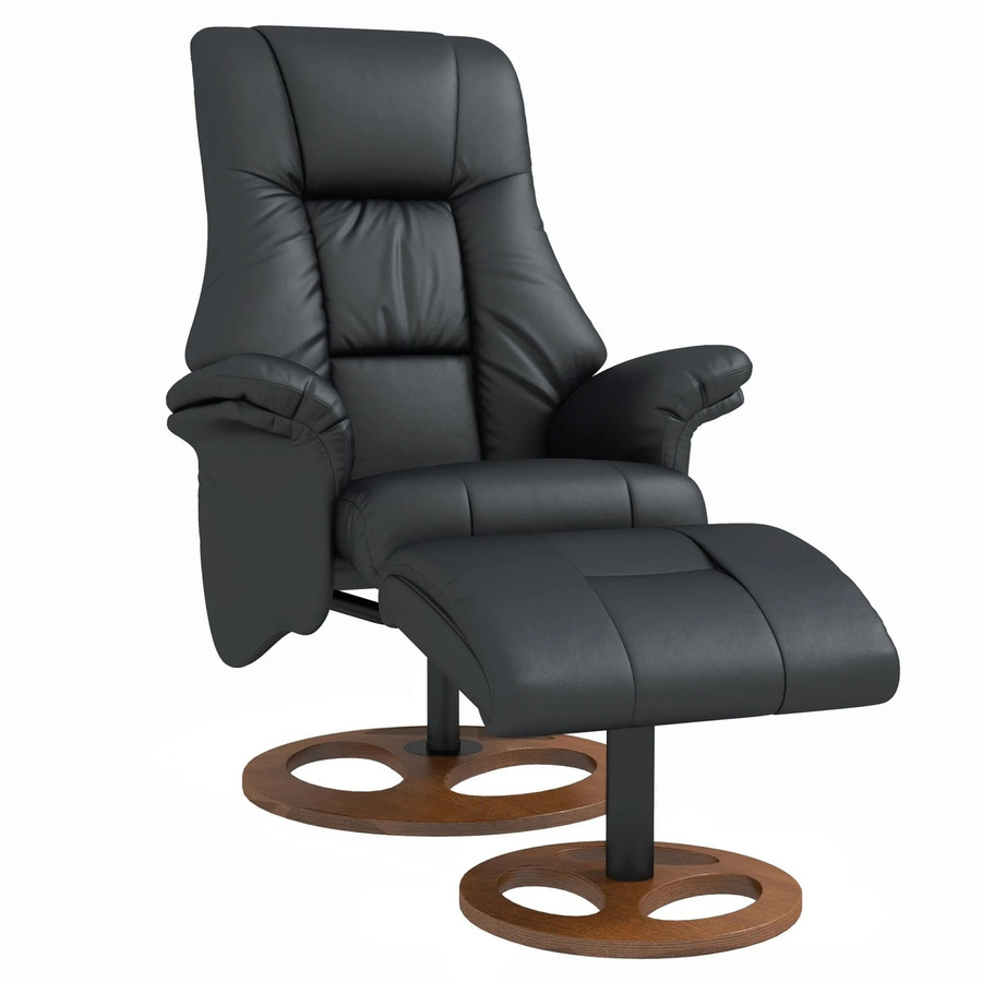 HOMCOM Relaxsessel mit Hocker in Schwarz aus Kunstleder, 130 Grad neigbar, B/T/H: 77 x 89 x 110 cm - Bild 2