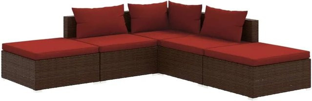 vidaXL 5-tlg Garten-Lounge-Set aus braunem Poly-Rattan mit Polstern und Kissen in L-Form - Bild 1