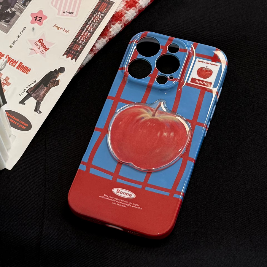 MUQGEW Handyhülle mit Kette im 3D-Apple-Gitter-Design für iPhone, Rot, stoßfeste Schutzhülle - Bild 3
