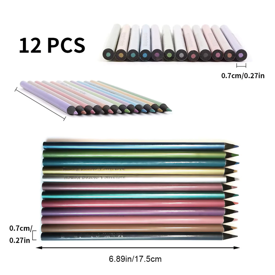 12-farbiges Set metallische Buntstifte in Multicolour für professionelle Künstler zum Zeichnen und Skizzieren - Bild 2