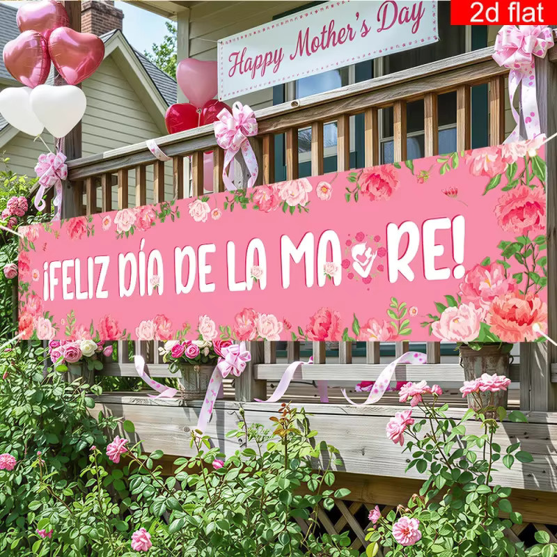 OURFETE Spanisches Muttertags-Hängebanner Feliz Día De Las Madres in Pink mit floralem Design für Garten und Hof - Bild 2