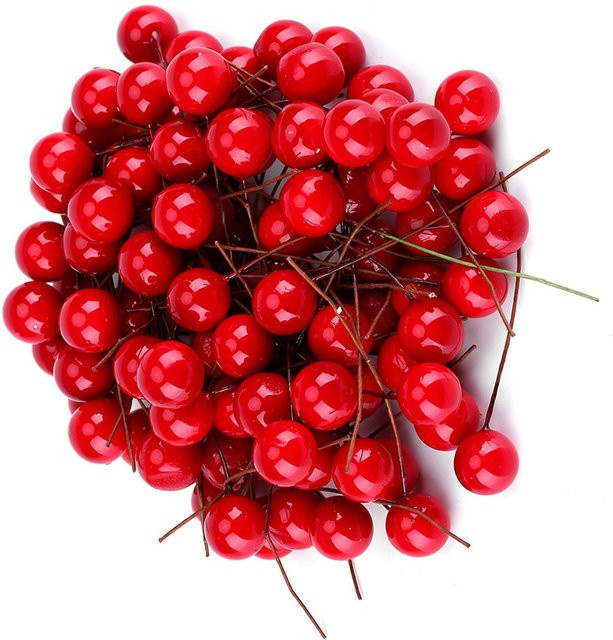 100 Stück Künstliche Rote Holly Berry Weihnachtsdekoration von mfySpace als Hängende Ornamente mit Blättern - Bild 1