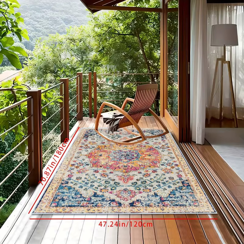 VIKAMA Bohemian Floral Outdoor-Teppich, rutschfeste Campingmatte für Garten, Terrasse und Balkon, Mehrfarbig, B: 160 cm, T: 80 cm - Bild 3