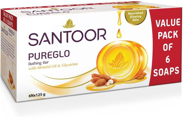 Santoor PureGlo Glycerinseife mit Mandelöl und Glycerin, 125g (6er Pack) - Bild 1