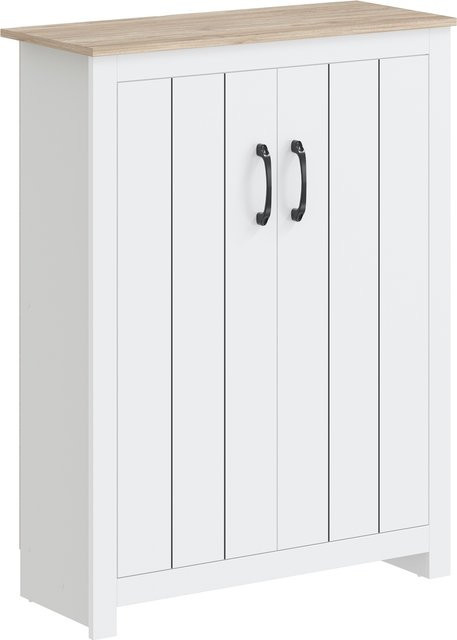 HOMCOM Schuhschrank mit 2 Türen und 4 Ebenen für 12 Paar Schuhe, verstellbare Einlegeböden, Aufbewahrungsmöbel für Flur und Diele, Eiche und Weiß, B/T/H: 80 x 32,8 x 105 cm - Bild 1