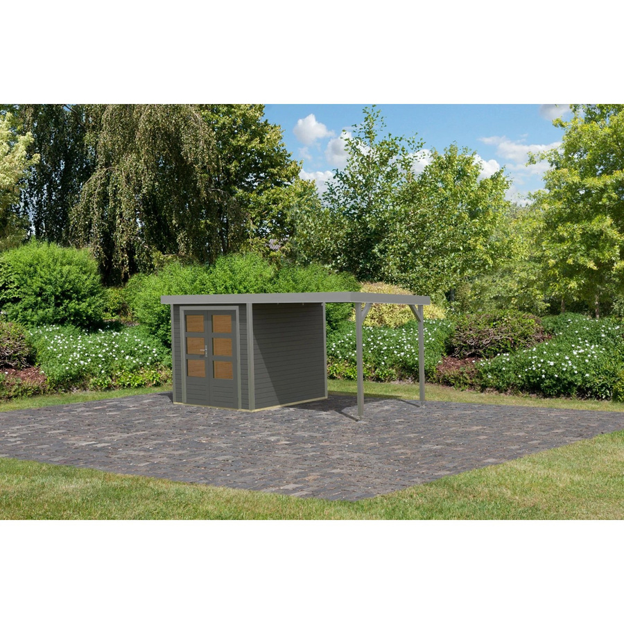 Karibu Gartenhaus Ernesto B mit Anbaudach in Terragrau/Grau, B/T/H: 208,5 x 209 x 213 cm - Bild 2