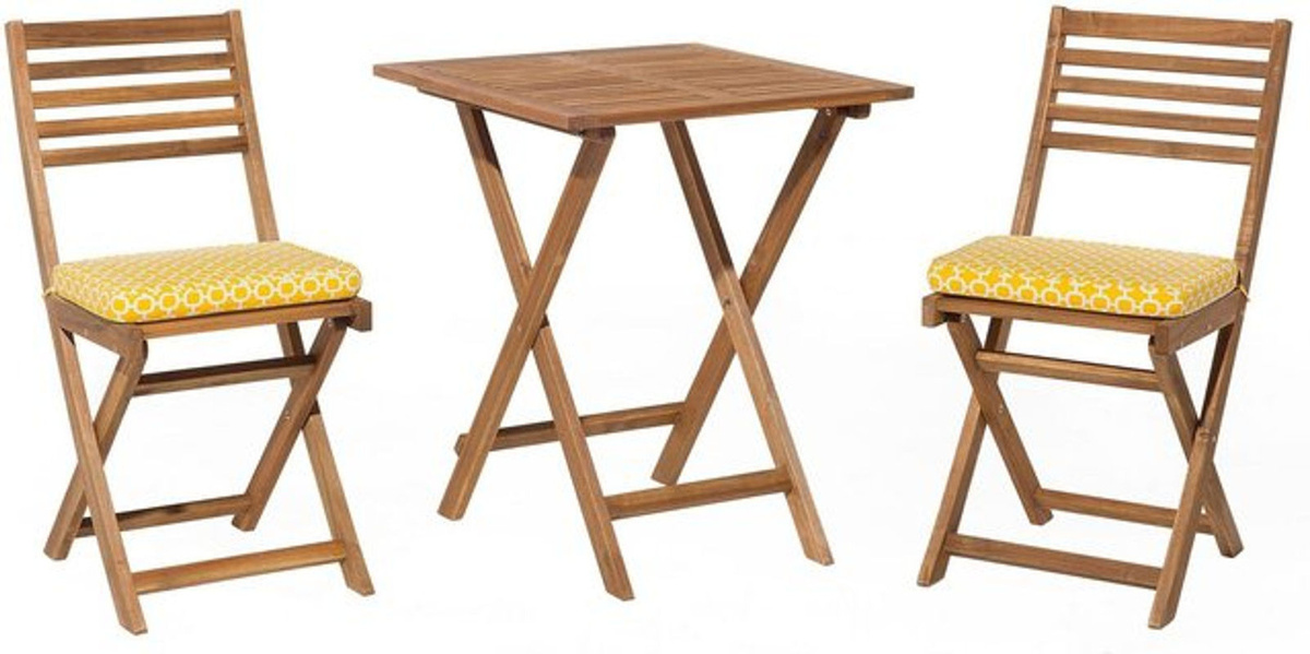 Beliani Bistro Set Fiji aus Akazienholz mit Kissen in Gelb - Bild 1