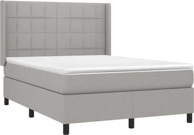 vidaXL Boxspringbett Hybrid mit Matratze und LED-Unterbettbeleuchtung in Hellgrau, B/T/H: 140 x 200 cm - Bild 1