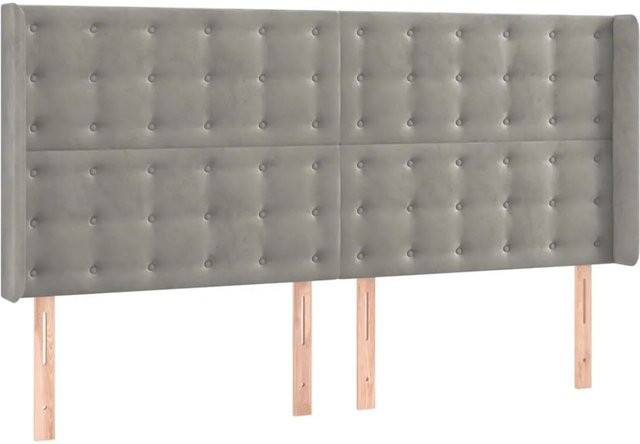 vidaXL LED Kopfteil aus Samt in Hellgrau mit USB-Ladeanschluss, B: 203 cm, T: 16 cm, H: 118 cm bis 128 cm - Bild 1