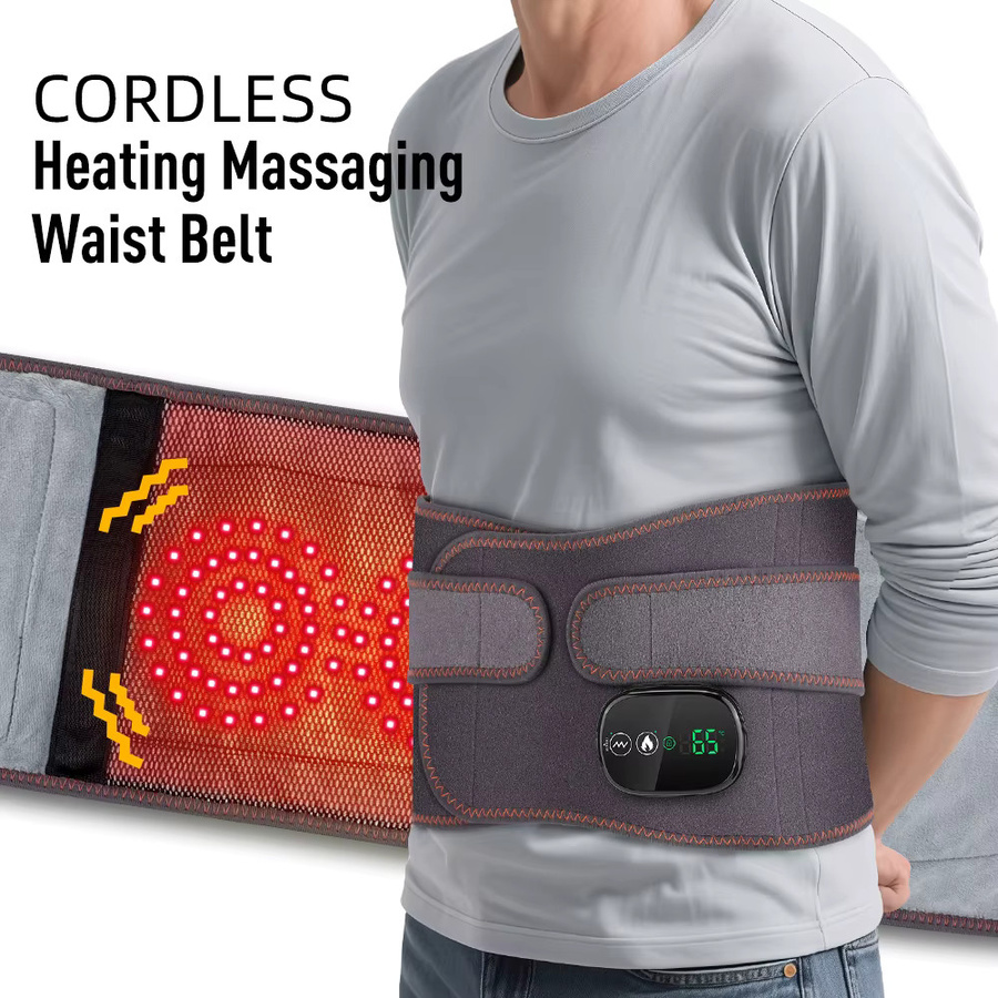 Massage-Gürtel mit Vibrationsfunktion und Rotlicht-Wärmekompresse zur Lendenwirbelunterstützung in Grau - Bild 3