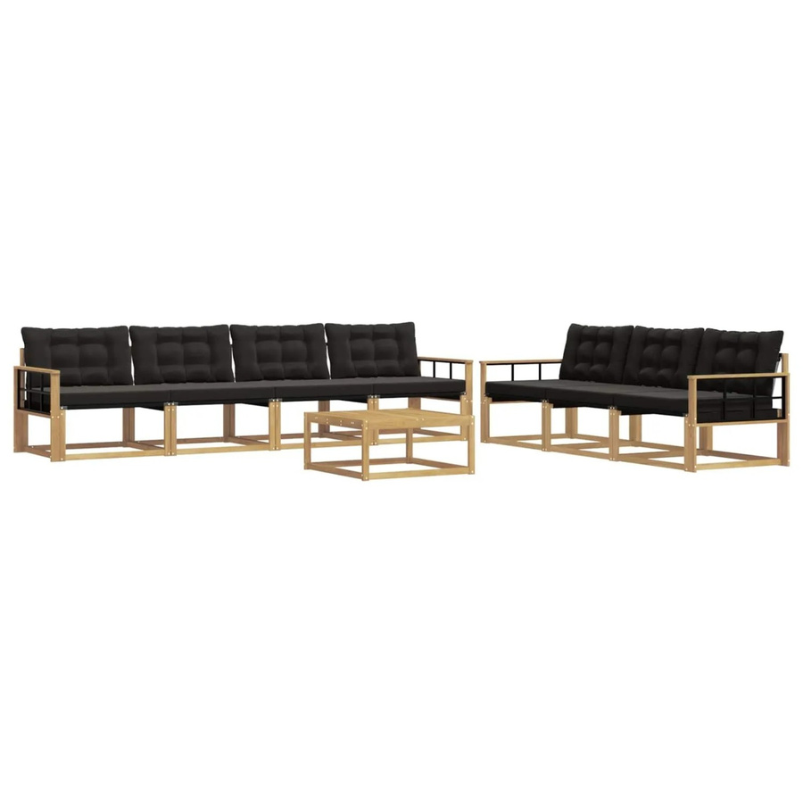 vidaXL Outdoor-Sofagarnitur 8-teilig aus massivem Akazienholz mit Textilene-Bezug und Polstern in Weiß-Schwarz - Bild 2