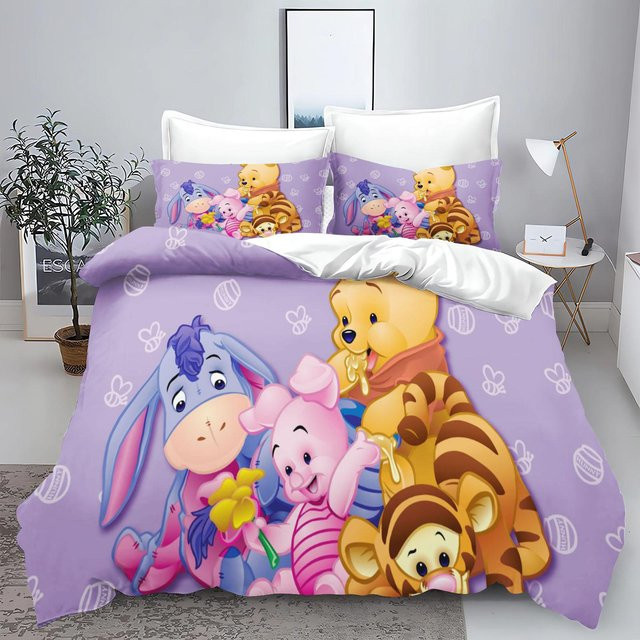 Winnie the Pooh Bettwäsche-Set 3-teilig aus Polyester, Farbe: Lila, B/H: 180 x 210 cm - Bild 1