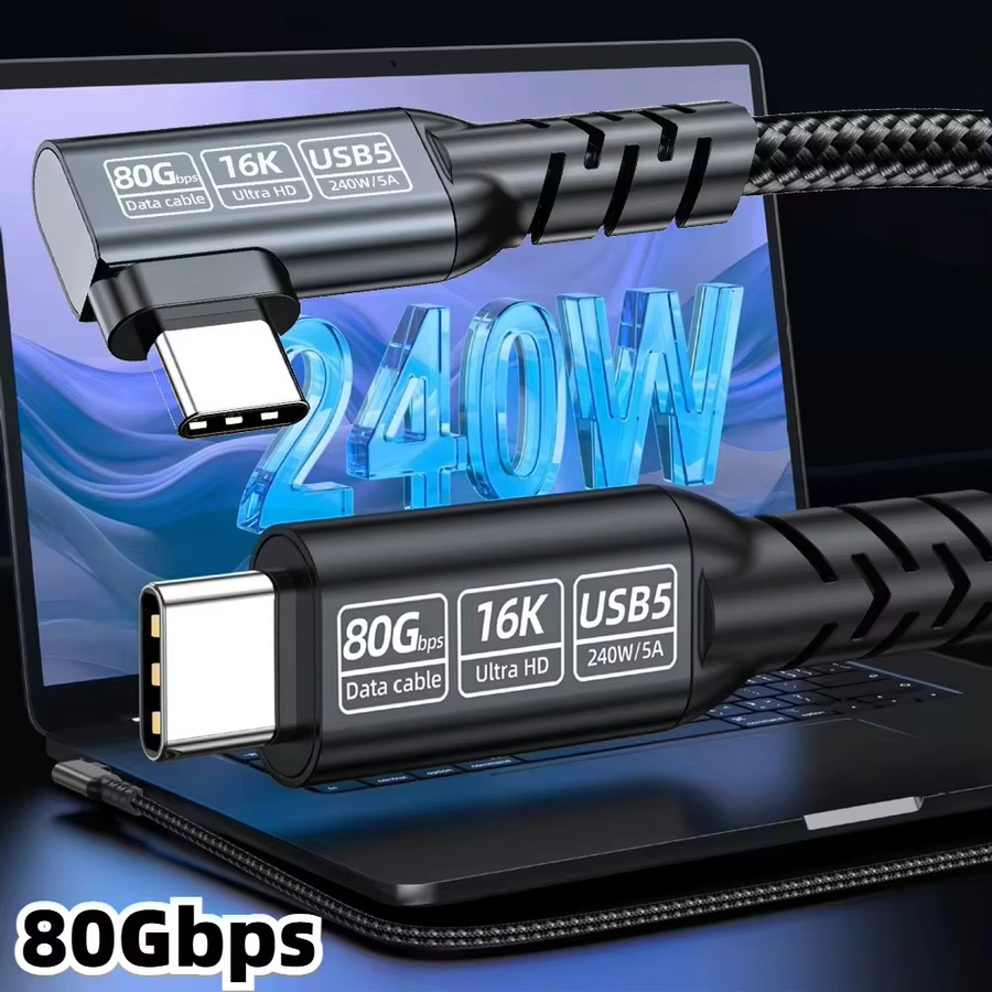 VBNM PD240W Elbow USB5 Thunderbolt 5 Typ-C Datenkabel mit 80Gbps in Schwarz - Bild 4