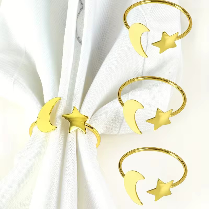 Serviettenringe aus Metall in Gold mit Mond und Sternen für Ramadan, Eid und festliche Tischdekoration - Bild 2
