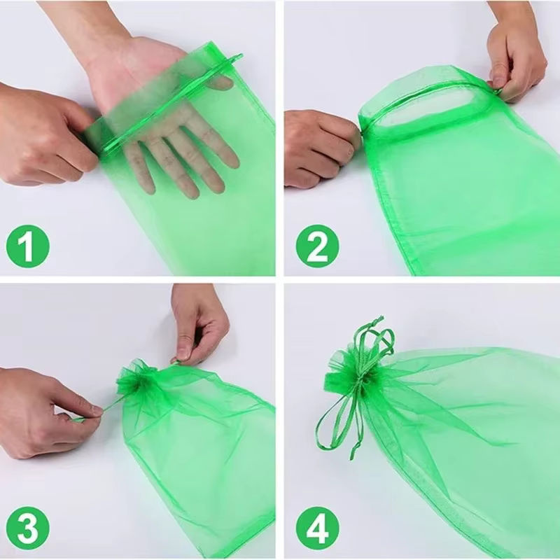 50 Organza-Schutzbeutel aus atmungsaktivem Mesh für Trauben, Erdbeeren und Sämlinge, Farbe: Weiß/Transparent - Bild 6
