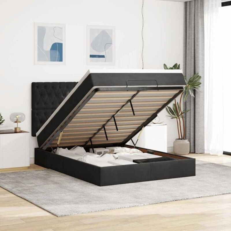Vidaxl Ottoman Polsterbett mit Matratze und LED in Schwarz aus Samt, B/T: 140 x 190 cm - Bild 1