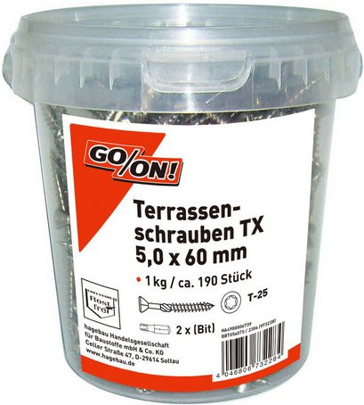 GO/ON! Terrassenschrauben mit Torx-Antrieb aus rostfreiem Edelstahl in Silber, Durchmesser: 5 mm, Länge: 60 mm - Bild 1