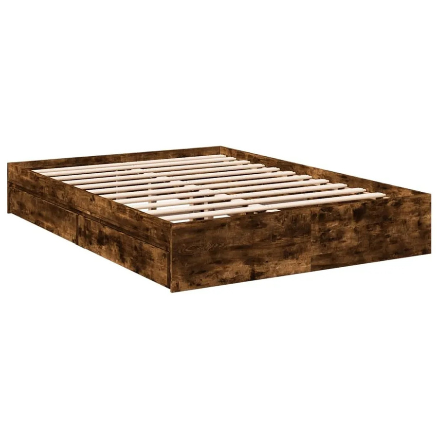 vidaXL Bettgestell mit Schubladen in Räuchereiche, modern, braun, B/T/H: 140 x 200 x 28 cm - Bild 2