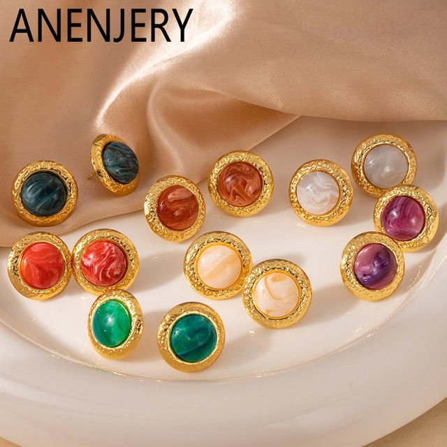 ANENJERY Ohrstecker Edelstahl, Bunt, Kristall, Damen, Vintage - Bild 1