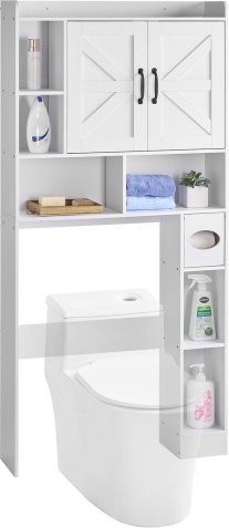 VEVOR Toilettenschrank Badezimmer in Weiß mit Doppeltür, verstellbarem Regal und offenem Fach, H: 168 cm, B: 78,5 cm, T: 19,5 cm - Bild 1