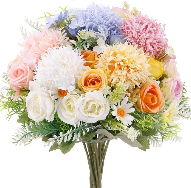 TTCY Künstliche Seidenrosen und Hortensien in Champagner und Weiß für Hochzeiten und Dekorationen, 3er Set - Bild 1
