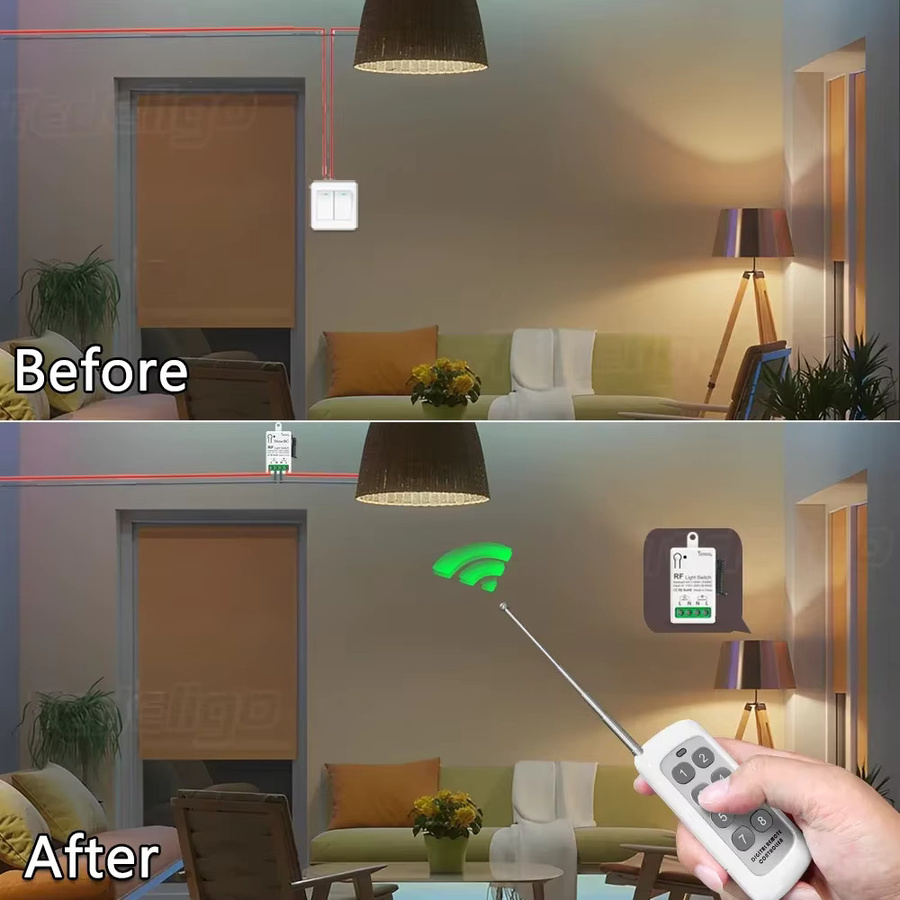 Tedeligo Drahtloser Funk-Relais Empfänger mit 1000 m Reichweite und Sender, 433 MHz, 1-Kanal Radio Control Schalter für LED-Lampen und Ventilatoren, Weiß - Bild 2