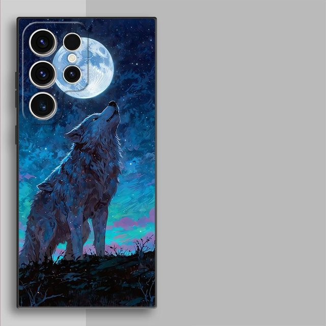 Handyhülle mit Wolf und Wald Design für Samsung Galaxy S26 S25 S24 S23 S22 S21 S20 S10 S9 Note 20 Ultra in Blau - Bild 1