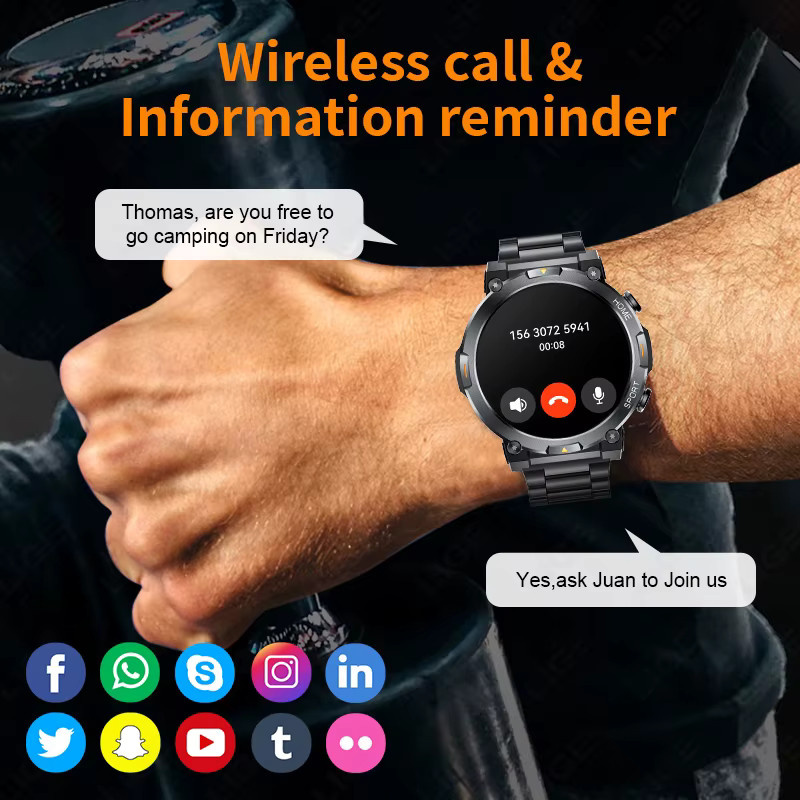 LIGE Smartwatch für Herren, robust und wasserdicht nach IP68, mit Bluetooth-Anruffunktion für Sport, Fitness und Outdoor, kompatibel mit Android und iOS, in Schwarz und Silber - Bild 3