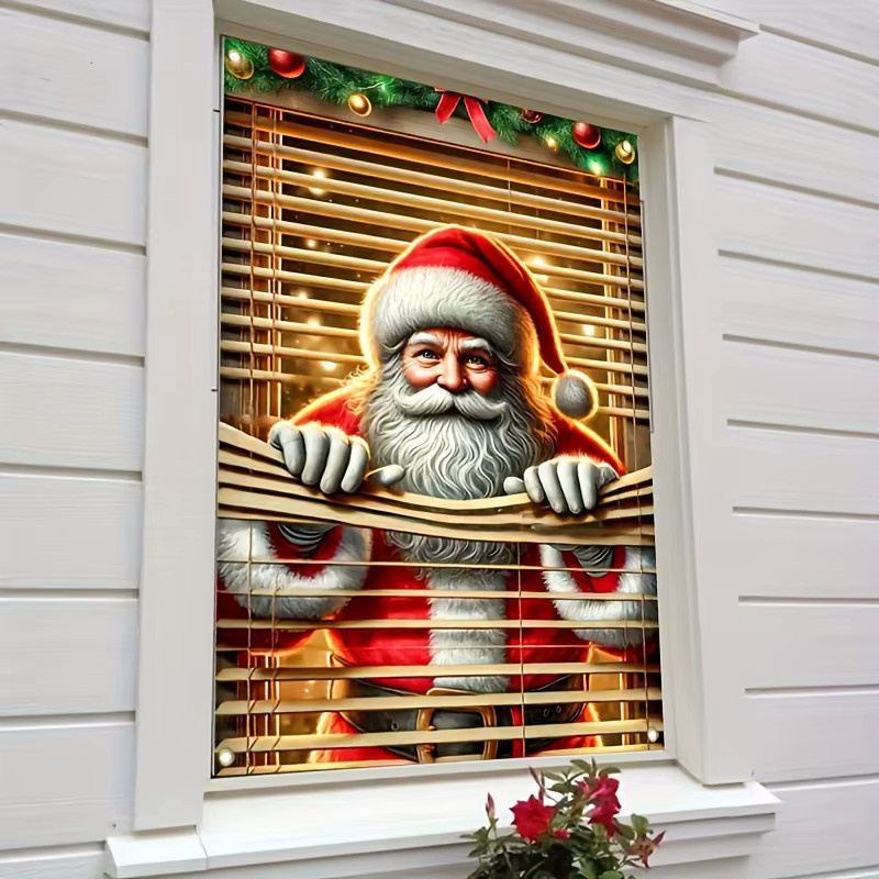 Untior Weihnachtsmann Fensterabdeckung aus Polyester, Mehrfarbiges Weihnachtsbanner zum Aufhängen, B/H: 80 x 120 cm - Bild 3