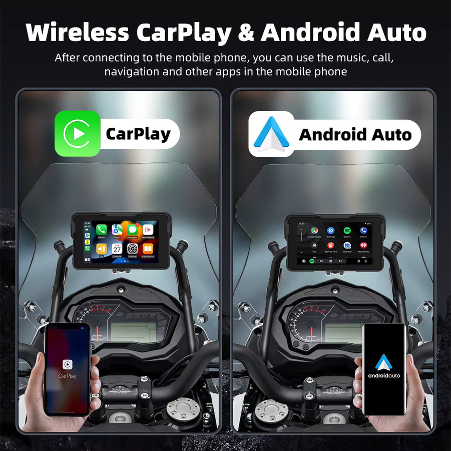 EKIY 5-Zoll Motorrad-Navigation mit Wireless CarPlay und Android Auto, GPS-Display in Schwarz - Bild 3
