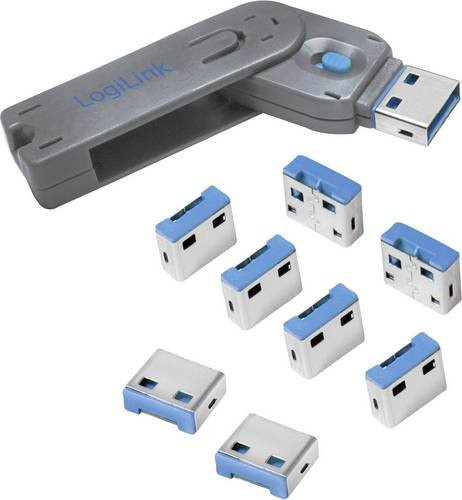 LogiLink USB-Portblocker USB-A Set in Silber und Blau inklusive Schlüssel - Bild 1
