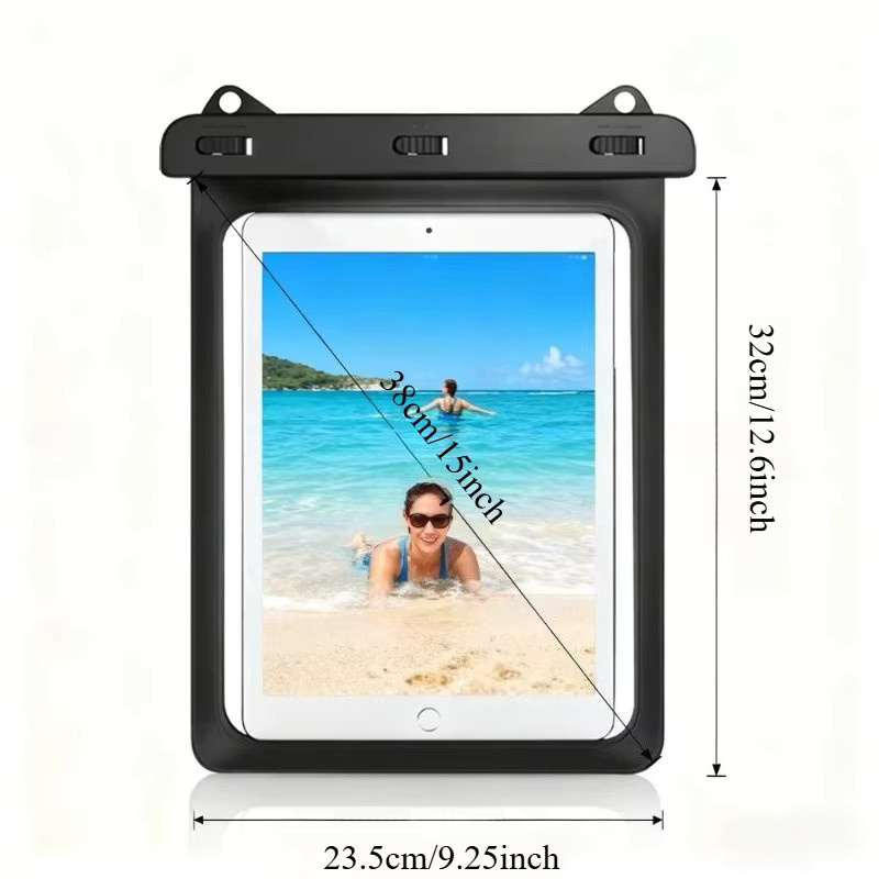 HAISSKY Wasserdichte Schutztasche für Tablets bis 15 Zoll, transparente Umhängetasche für iPad Pro, Air und andere Geräte, Schwarz - Bild 4