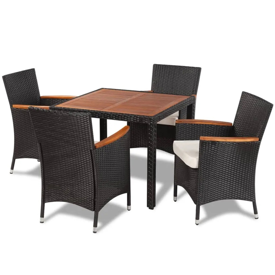 vidaXL 5-teilige Garten-Essgruppe aus Poly Rattan in Schwarz mit Auflagen - Bild 2