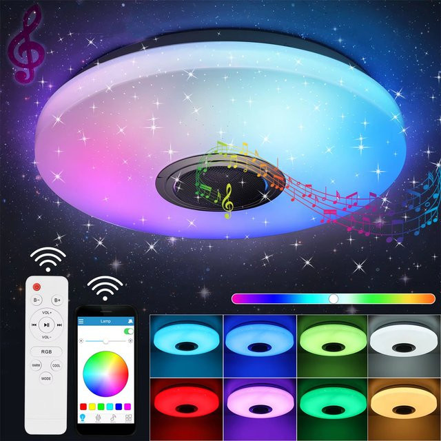 Oyajia 60W LED-Deckenleuchte mit Bluetooth-Lautsprecher, RGB-Farbwechsel, dimmbar, Durchmesser: 50 cm - Bild 1