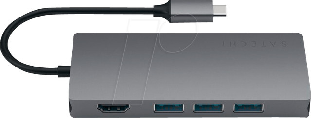 Satechi Aluminum Multi-Port Adapter V2 Dockingstation in Grau mit USB-C, HDMI 4K UHD, Ethernet/LAN und USB-A - Bild 1