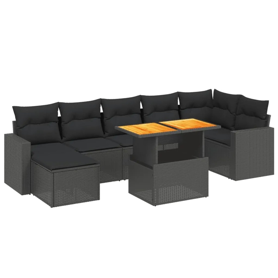 vidaXL 8-teilige Garten-Sofagarnitur aus Poly-Rattan und Akazienholz in Schwarz mit Kissen - Bild 2