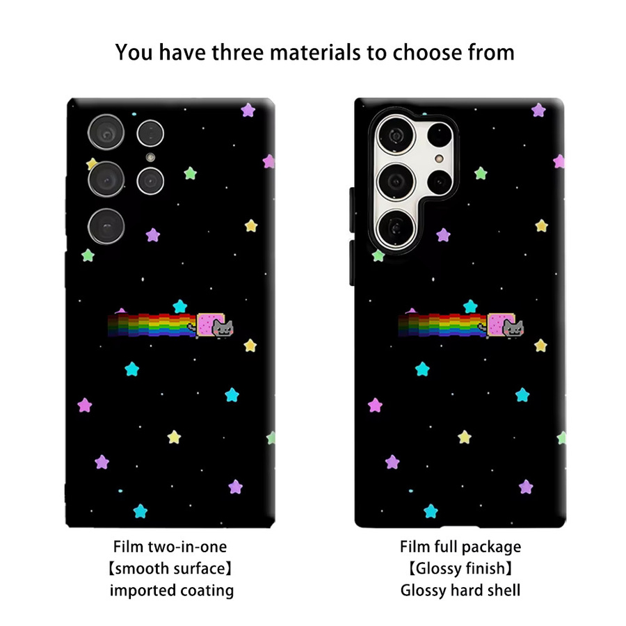 Potdemiel Handyhülle Regenbogen-Weltraum-Katze für Samsung Galaxy S26 S25 S24 S23 Ultra Plus, stoßfeste Doppelschicht-Rückabdeckung, mehrfarbig - Bild 2