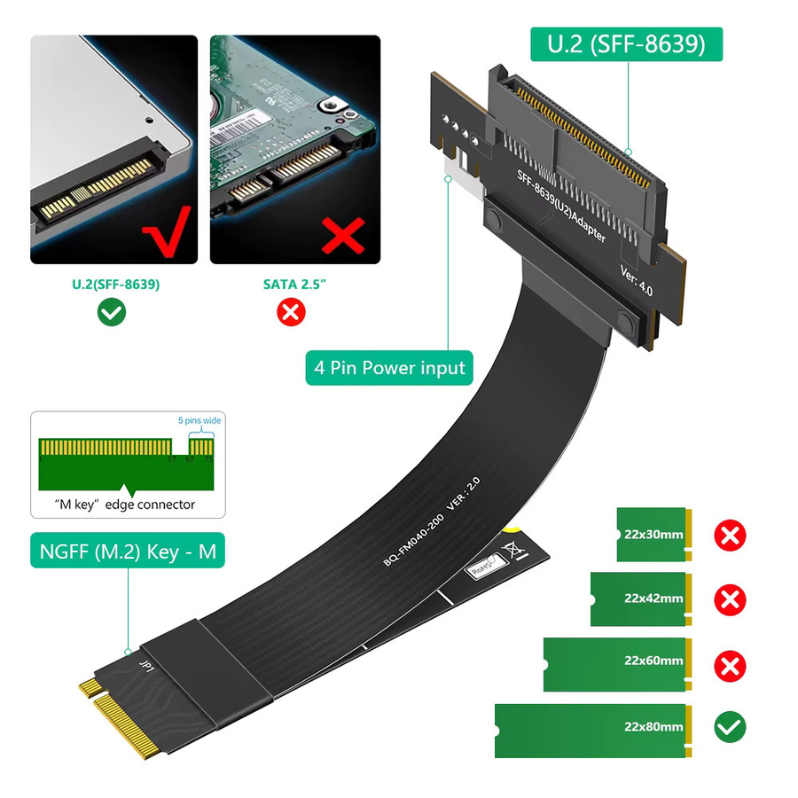 T.F.SKYWINDINTL NGFF M.2 NVMe 4.0 auf U.2 SFF-8639 Adapter Kabel in Schwarz für SSD-Grafikkarten - Bild 3